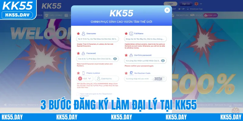 Đại Lý KK55 3 3 bước đăng ký làm đại lý tại KK55
